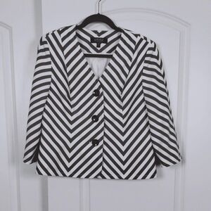 Kasper Gray White Chevron Striped Blazer Jacket, Size 10